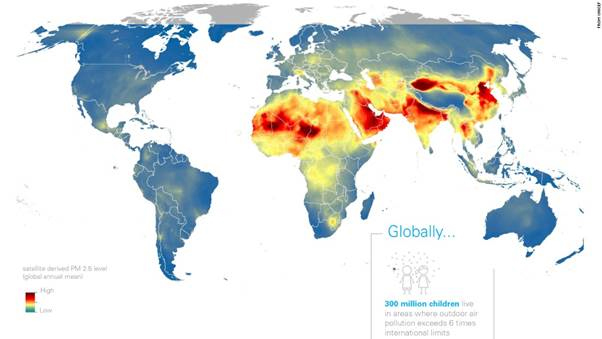 Дэлхийн хамгийн их агаарын бохирдолтой улсууд, эх сурвалж: Unicef