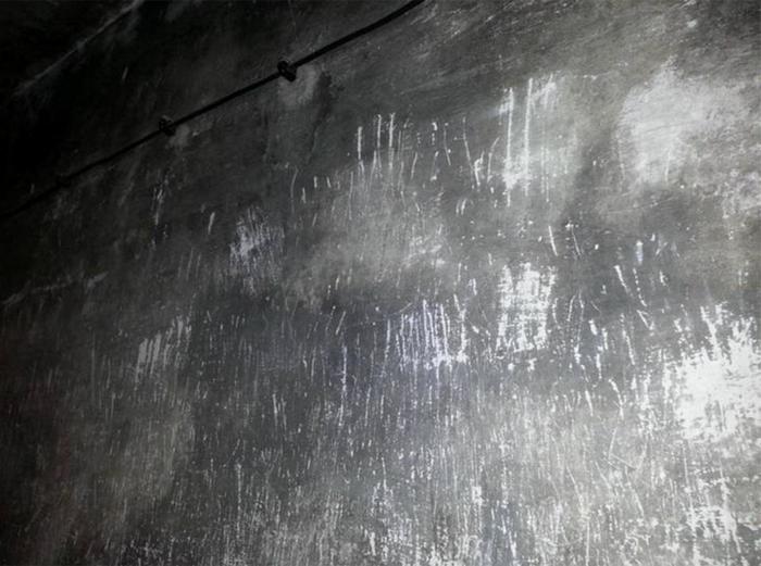 Аушвицийн хорих лагерийн хийн өрөөний хананд үлдсэн мөр...