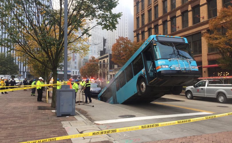 Питсбург: Зам цөмөрч автобус талдаа хүртэл цөмөрсөн нүх рүү оржээ