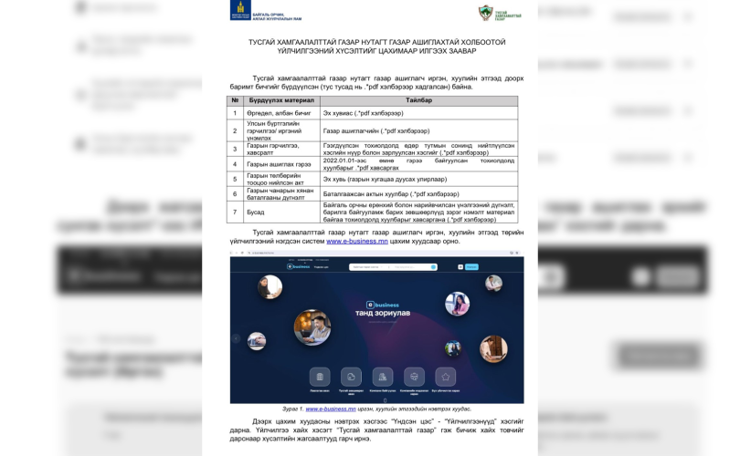 Тусгай хамгаалалттай газар нутагт газар ашиглах хүсэлтийг бүрэн цахимжуулжээ