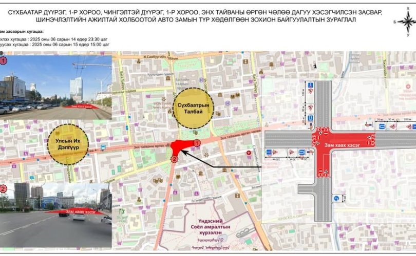 Төв шуудангийн уулзварыг өнөөдөр хааж замыг шинэчилнэ